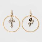 Target Asymmetrical Open Hoop With Rose And Cross Charm Earrings - Wild Fable Gold, Women's