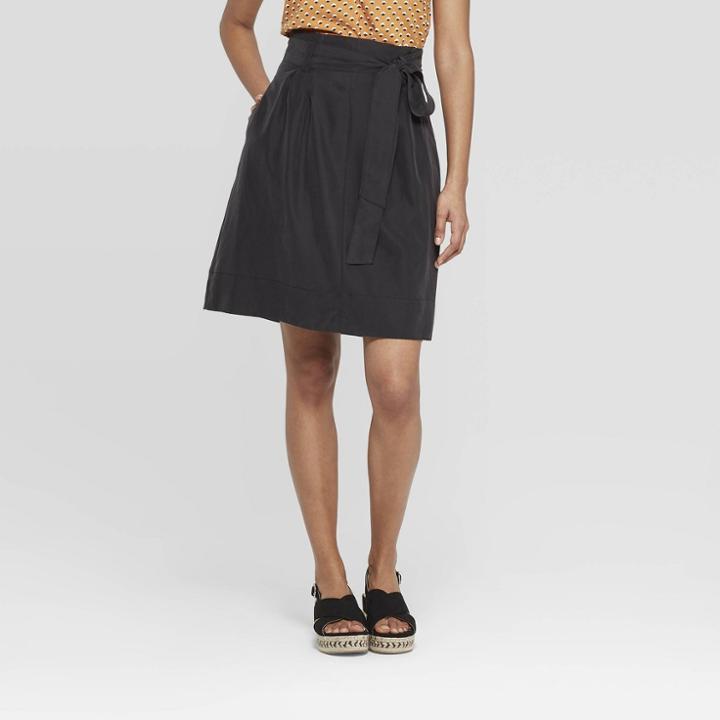 Women's High-rise Paperbag Mini Skirt - A New Day Black