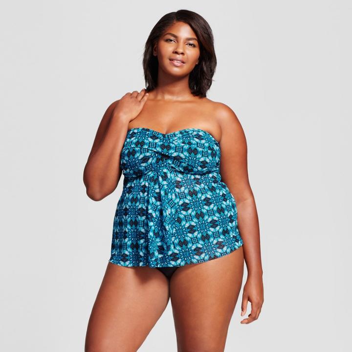 Women's Plus Size Mesh Flyaway Tankini - Ava & Viv Blue