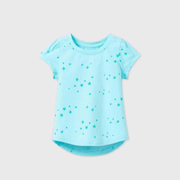 Toddler Girls' Short Sleeve Star T-shirt - Cat & Jack Aqua