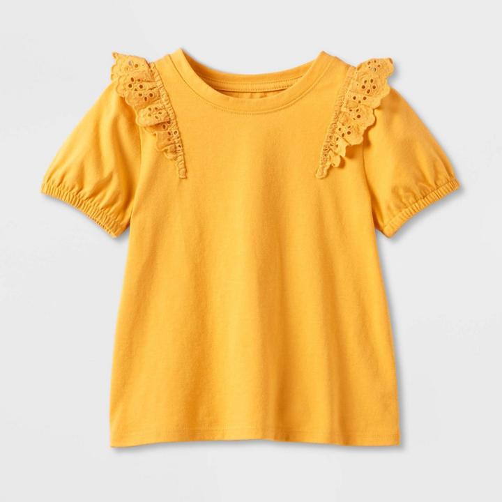 Toddler Girls' Knit Short Sleeve Eyelet Top - Cat & Jack Yellow