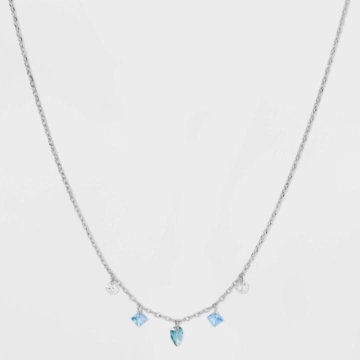 Silver Plated Blue Pierced Stone Station Necklace - A New Day Blue