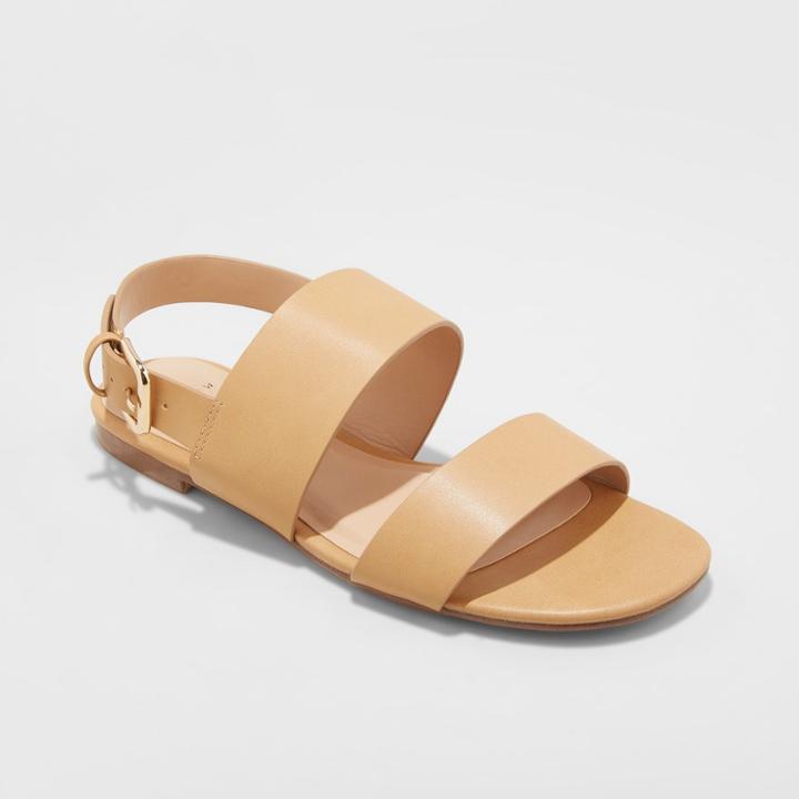 Women's Sabrina Wide Width Two Band Buckle Slide Sandals - A New Day Tan 10,