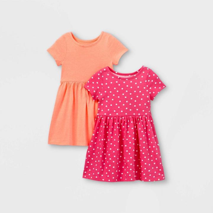 Toddler Girls' 2pk Heart Dot Dress - Cat & Jack Coral/pink