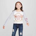 Dc Comics Girls' Wonder Woman Circle Shield Long Sleeve T-shirt - White/gray