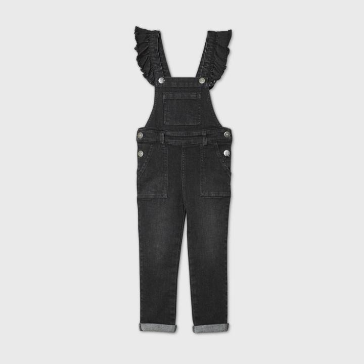 Toddler Girls' Denim Ruffle Overalls - Art Class Black 12m, Black/blue