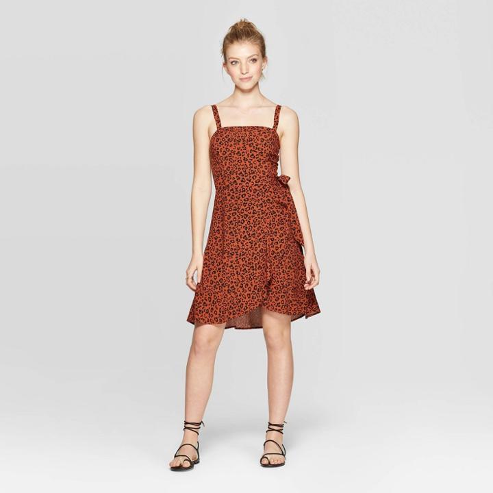 Women's Animal Print Sleeveless Strappy Square Neck Animal Side-tie Dress - Xhilaration Brown