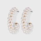Sugarfix By Baublebar Pearl Embellished Hoop Earrings - White, Women's, Beige