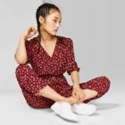 Women's Floral Print 3/4 Sleeve V-neck Belted Jumpsuit - Wild Fable Berry