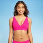 Women's Textured Long Line Wrap Front Triangle Bikini Top - Shade & Shore Raspberry Xs, Women's, Pink