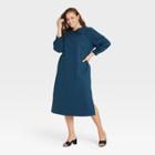Women's Plus Size Long Sleeve High Slit Knit Dress - Who What Wear Blue