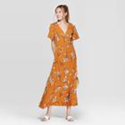 Women's Floral Print Sleeveless V-neck Maxi Wrap Dress - A New Day Rust