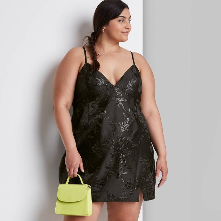 Women's Plus Size Jacquard Slip Dress - Wild Fable Black Floral