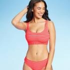 Women's Textured Bralette Bikini Top - Xhilaration Neon Coral Stripe D/dd Cup, Women's, Neon Pink
