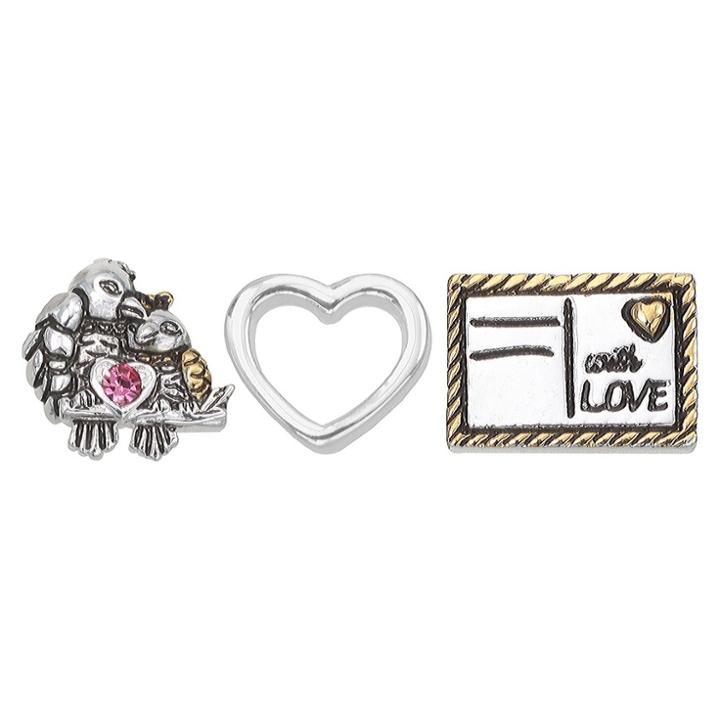 Target Treasure Lockets 3 Silver Plated Charm Set With Love Birds Theme - Silver, Women's