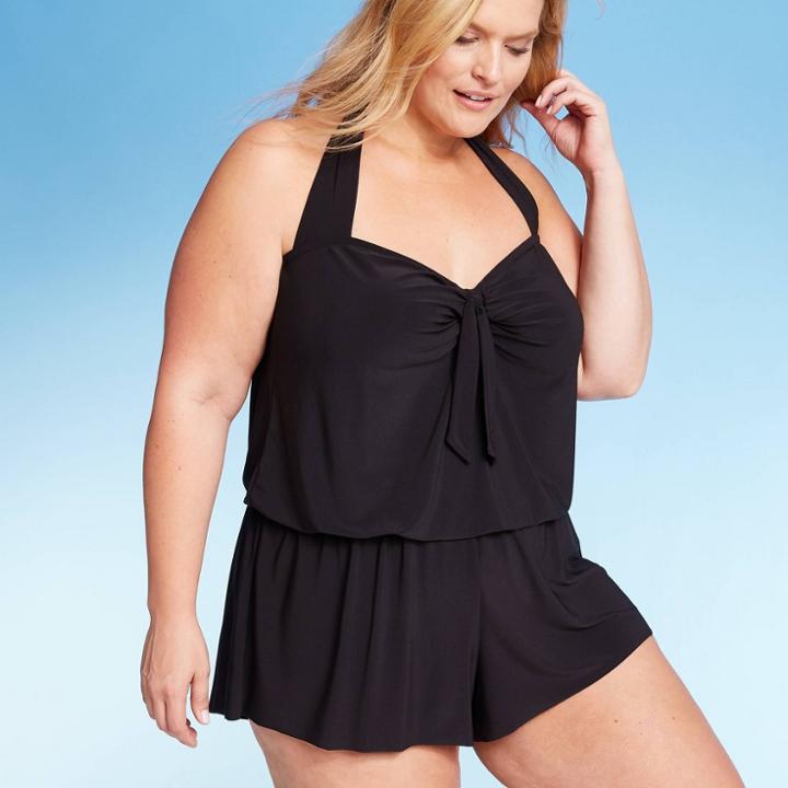 Women's Swim Romper - Aqua Green Black 18w,