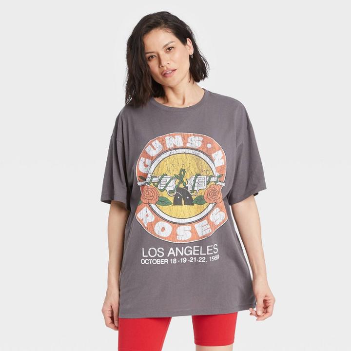 Guns N' Roses Women's Guns N Roses Short Sleeve Graphic T-shirt Dress - Gray
