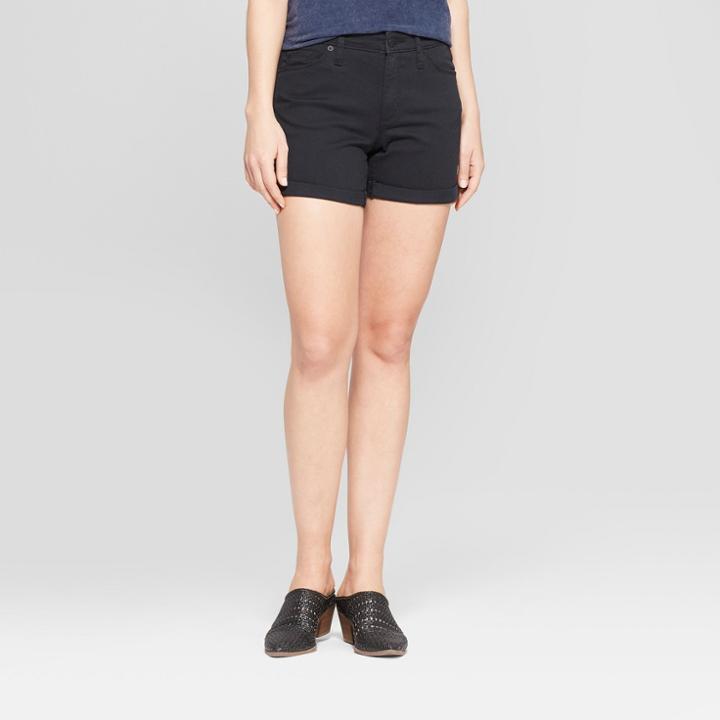 Women's High-rise Double Cuff Midi Shorts - Universal Thread Black