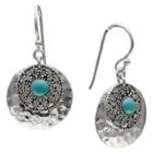 Distributed By Target Women's Oxidized And Turquoise Hammered Circle Drop Earrings In Sterling Silver - Silver/turquoise