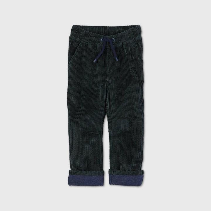 Toddler Boys' Fully Lined Corduroy Pull-on Pants - Cat & Jack Dark Green