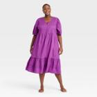 Women's Plus Size Puff Elbow Sleeve Dress - Universal Thread Purple