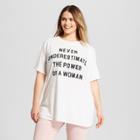 Women's Plus Size Never Underestimate The Power Of A Woman Short Sleeve Graphic T-shirt - Mighty Fine - White