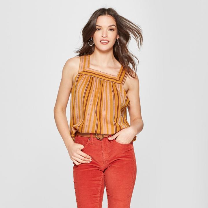 Women's Stripe Square Neck Blouse - Universal Thread Yellow