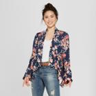 Women's Floral Print Bell Sleeve Jacket - Notations - Navy L,