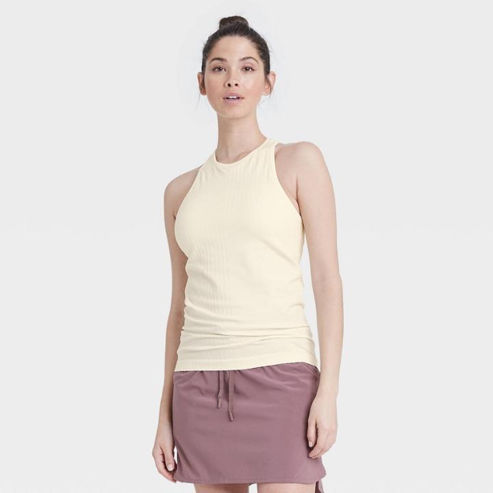 Women's Seamless High Neck Tank Top With Shelf Bra - All In Motion Cream