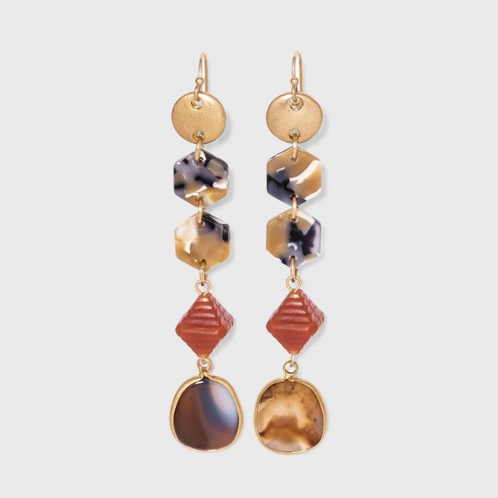 Semi-precious Natural Agate Linear Drop Earrings - Universal Thread Brown