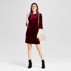 Women's Velvet Ruffle Sleeve Shift Dress - Alison Andrews Burgundy