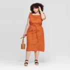 Women's Plus Size Ruffle Sleeve Square Neck Midi Dress - Universal Thread Orange