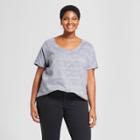 Women's Plus Size Striped Tie Front Woven Short Sleeve Top - Ava & Viv Blue X