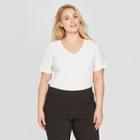 Women's Plus Size Short Sleeve V-neck Essential T-shirt - Ava & Viv White