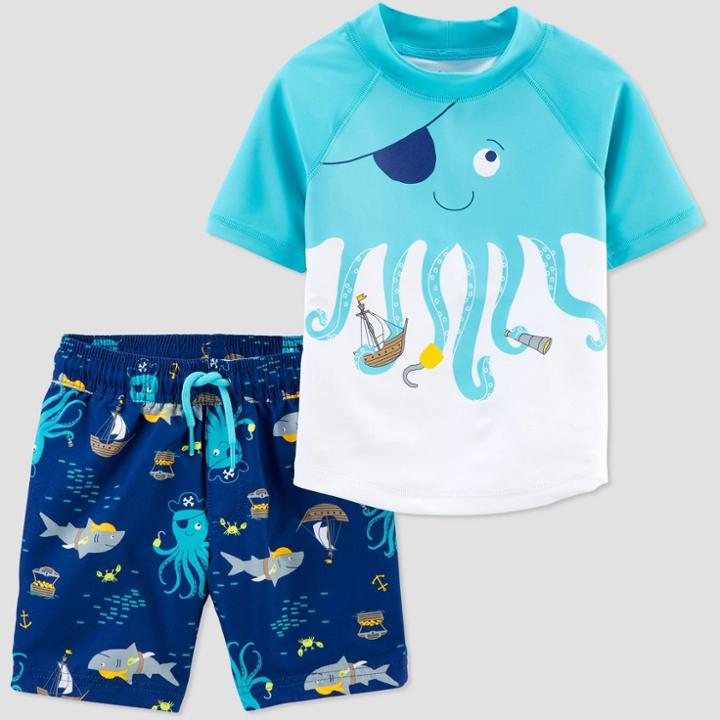 Baby Boys' Octopus Swim Rash Guard Set - Just One You Made By Carter's Blue 3m, Infant Boy's