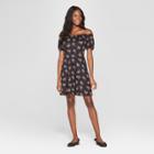 Women's Short Sleeve Knit Floral Off The Shoulder Dress - Xhilaration Black