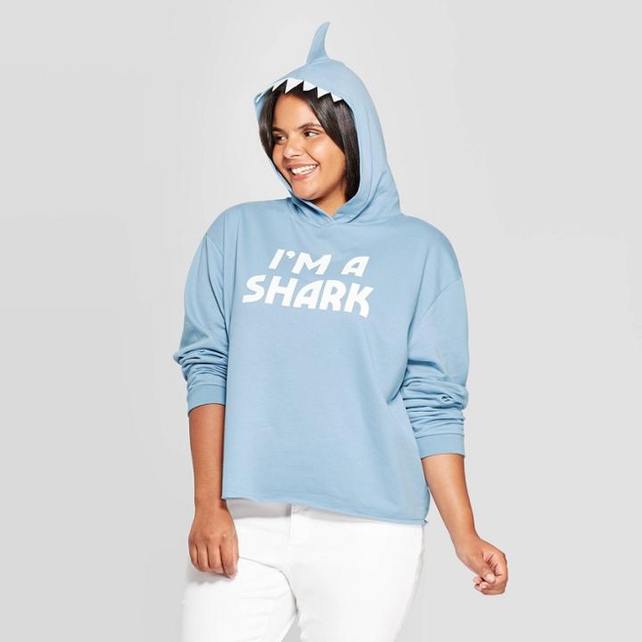 Fifth Sun Women's I'm A Shark Hooded Plus Size Sweatshirt (juniors') - Blue Gray
