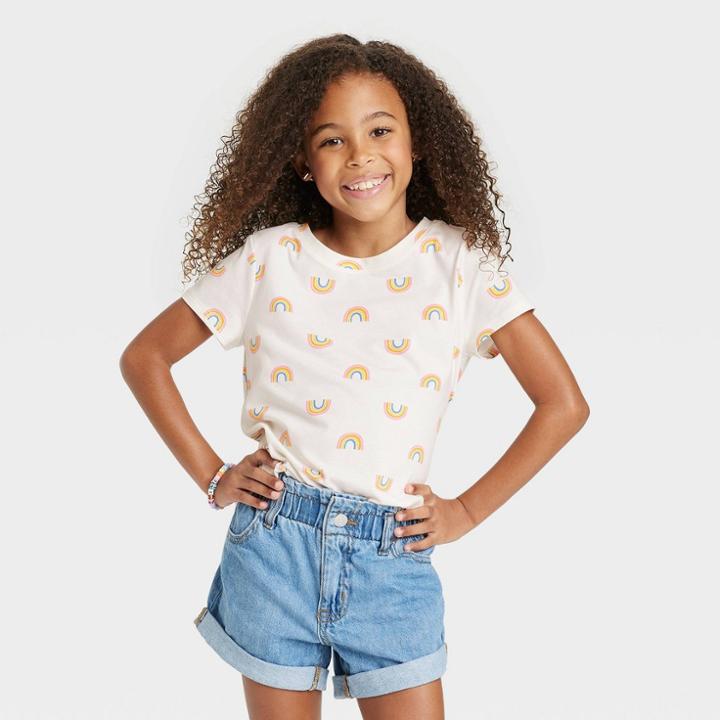 Girls' Printed Short Sleeve T-shirt - Cat & Jack Cream Xxl