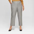 Women's Plus Size Plaid Split Back Relaxed Ankle Trouser - Who What Wear Blue/cream 24w,