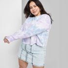 Women's Plus Size Long Sleeve Round Neck Tie Dye Thermal Boxy T-shirt - Wild Fable Blue/ Purple 1x, Women's,