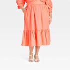 Women's Plus Size Tiered A-line Midi Skirt - A New Day Coral