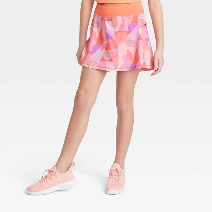 Girls' Stretch Woven Performance Skort - All In Motion Coral Orange