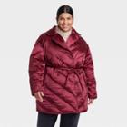 Women's Plus Size Puffer Jacket - Ava & Viv Berry Red