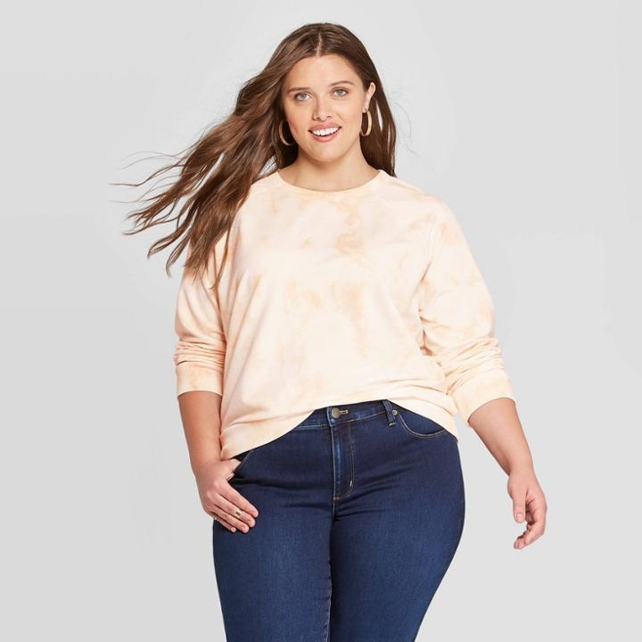 Women's Plus Size Long Sleeve Crewneck Tie Dye Sweatshirt - Universal Thread Orange 4x, Size: