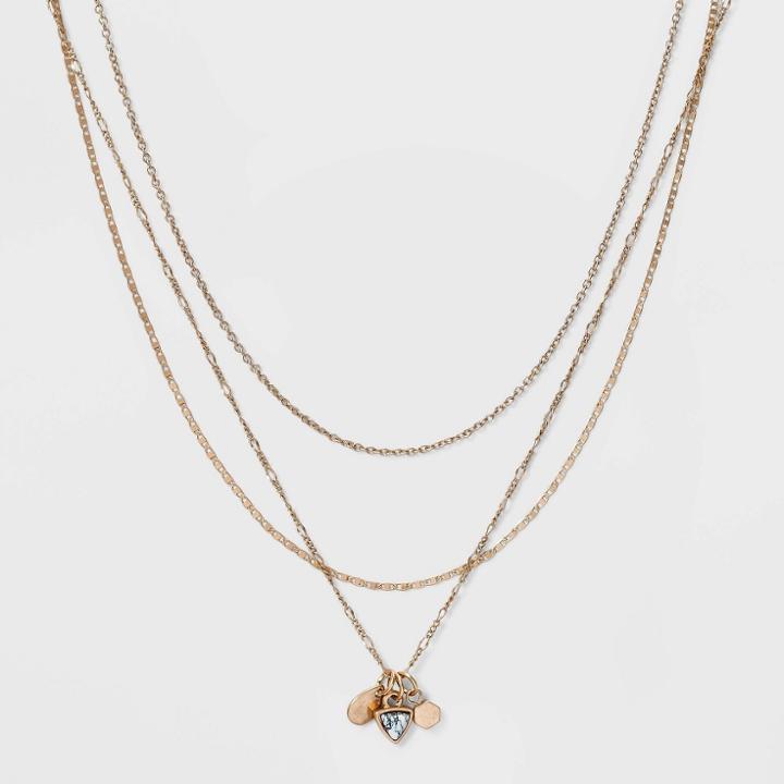 Mixed Chain And Semi-precious White Howlite Layered Necklace Set 3pc - Universal Thread Gold
