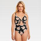 Beach Betty By Miracle Brands Women's Slimming Control Floral Cut Out One Piece Swimsuit - Black/pink - M - Beach Betty By