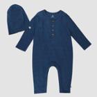 Honest Baby 2pc Organic Cotton Rib Coveralls And Beanie Set - Blue Newborn