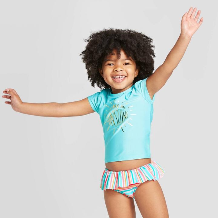 Petitetoddler Girls' Sunshine Short Sleeve Rash Guard Set - Cat & Jack Blue 12m, Toddler Girl's, Blue/yellow