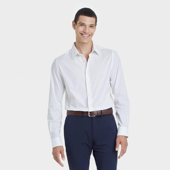 Men's Slim Fit Long Sleeve Button-down Shirt - Goodfellow & Co True White