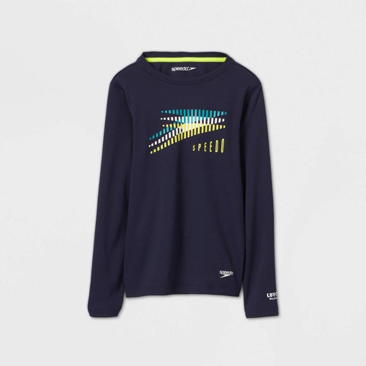 Speedo Boys' Long Sleeve Slice Rash Guard Swim Shirt - Navy